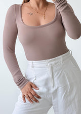 Size XS-S Taupe Ribbed Square Neck Bodysuit