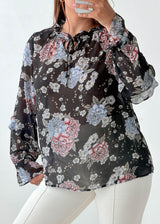 Size XS-S Black Floral Sheer Blouse