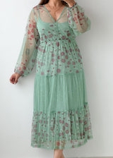 Size XL-2XL Mint Floral Mesh Maxi Dress