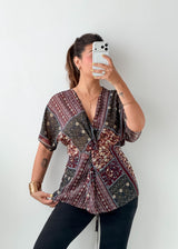 Size S-M Multicolor Patchwork Wrap Top