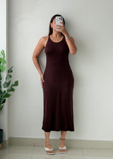 Size S-M Chocolate Brown Ribbed Maxi Dress
