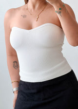 Size XS-S White Ribbed Sweetheart Tube Top