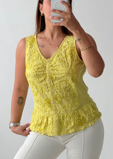 Size M Yellow Embroidered Peplum Top