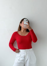 Size S-M Red Ribbed Long Sleeve Top
