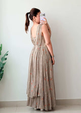 Size L-XL Beige Printed Maxi Dress