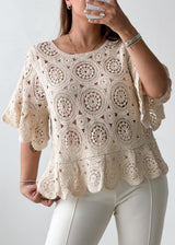 Size M-L Cream Crochet Peplum Top