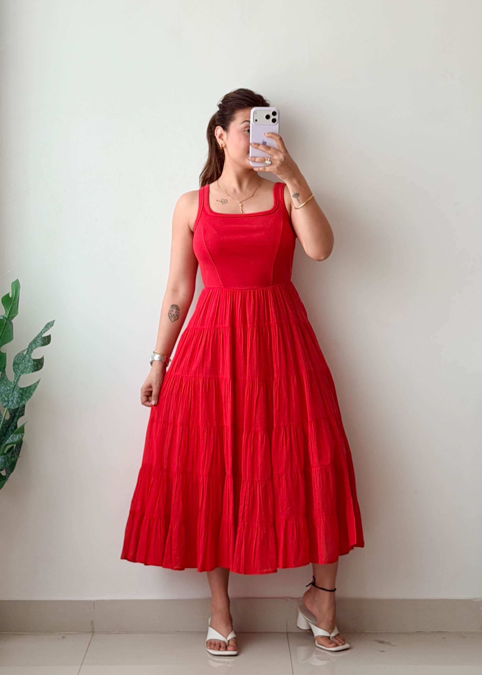Size XS-S & L-XL Red Tiered Maxi Dress