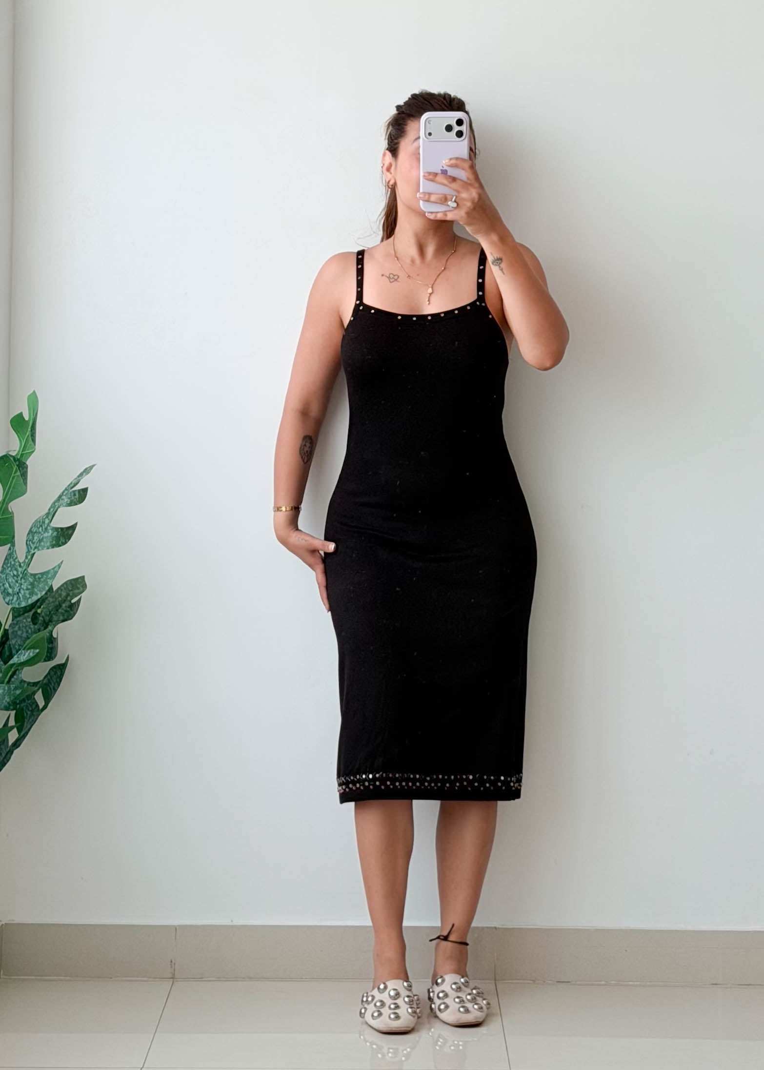 Size S-M Black Studded Midi Dress