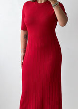 Size L-XL Red Ribbed Knit Maxi Dress