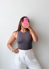 Size M Charcoal High Neck Sleeveless Bodysuit