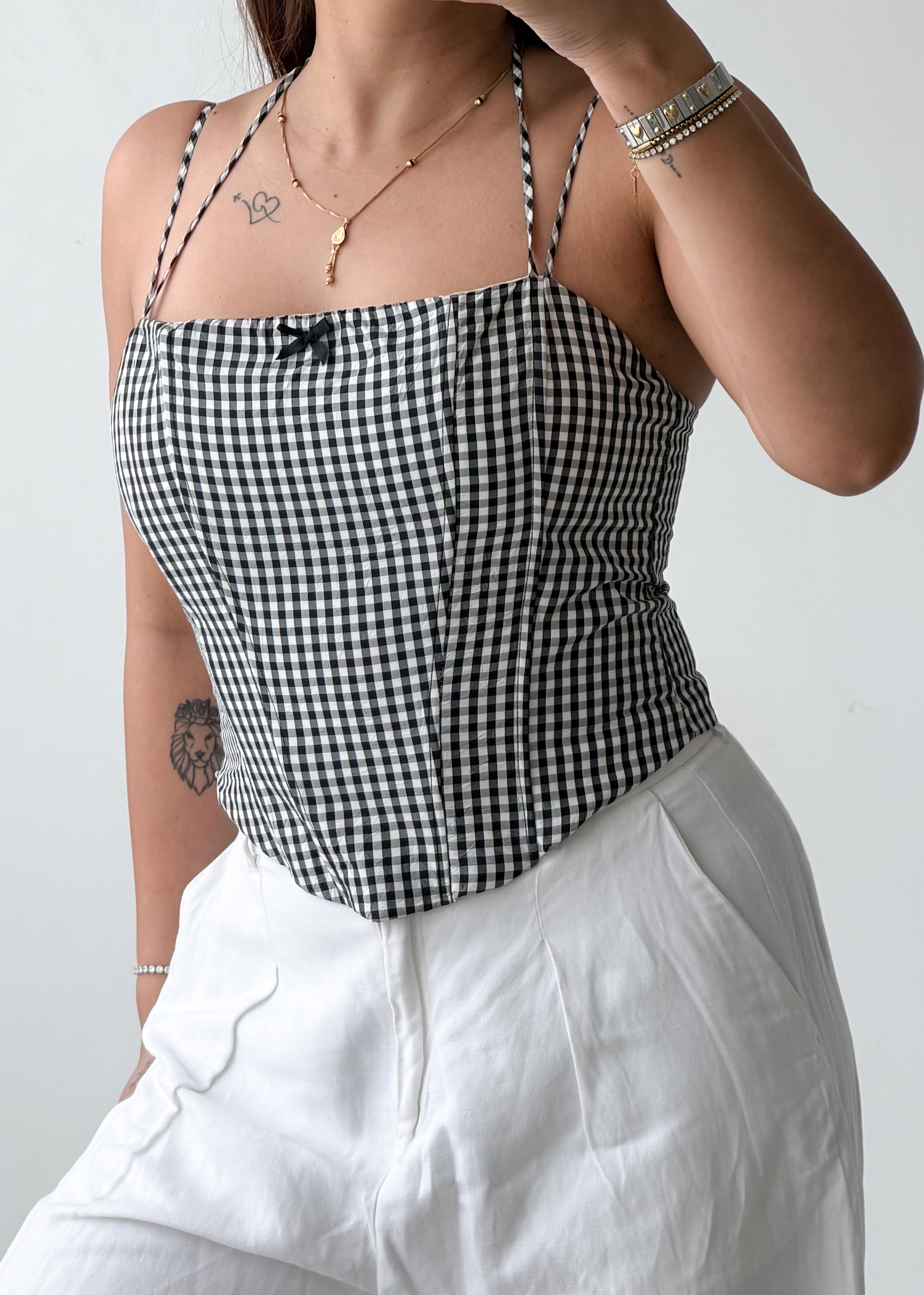 Size S-M Black & White Gingham Corset Top