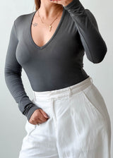 Size XS-S Charcoal Deep V-Neck Top