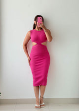Size XS-S Pink Cut-Out Ribbed Midi Dress