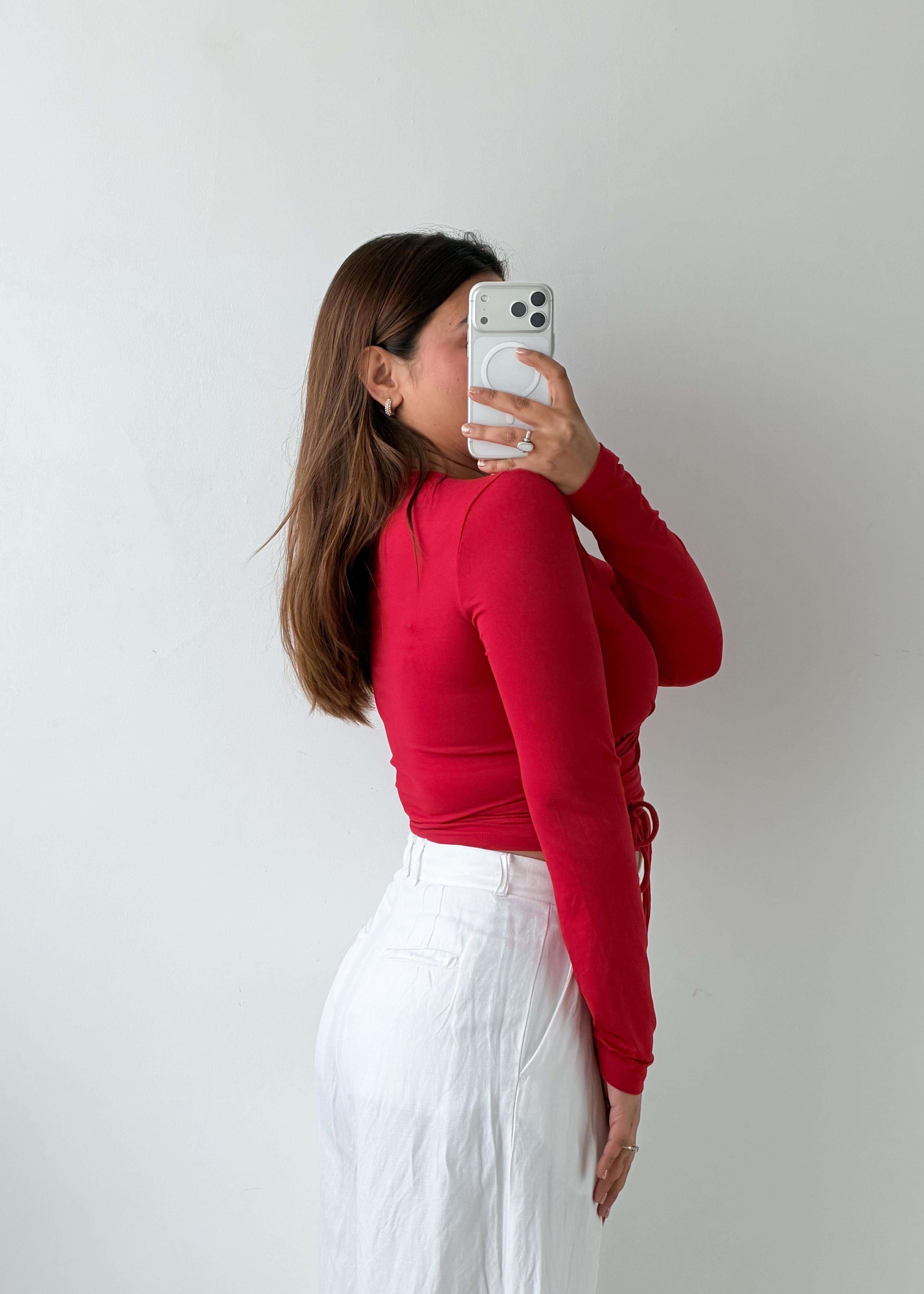 Size M-L Red Wrap Tie Top