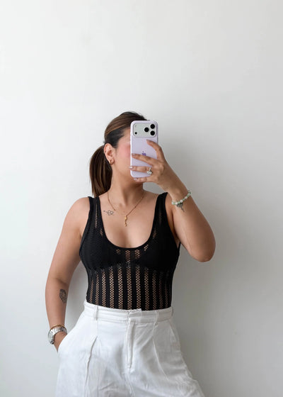Size S-M Black Mesh Panel Bodysuit