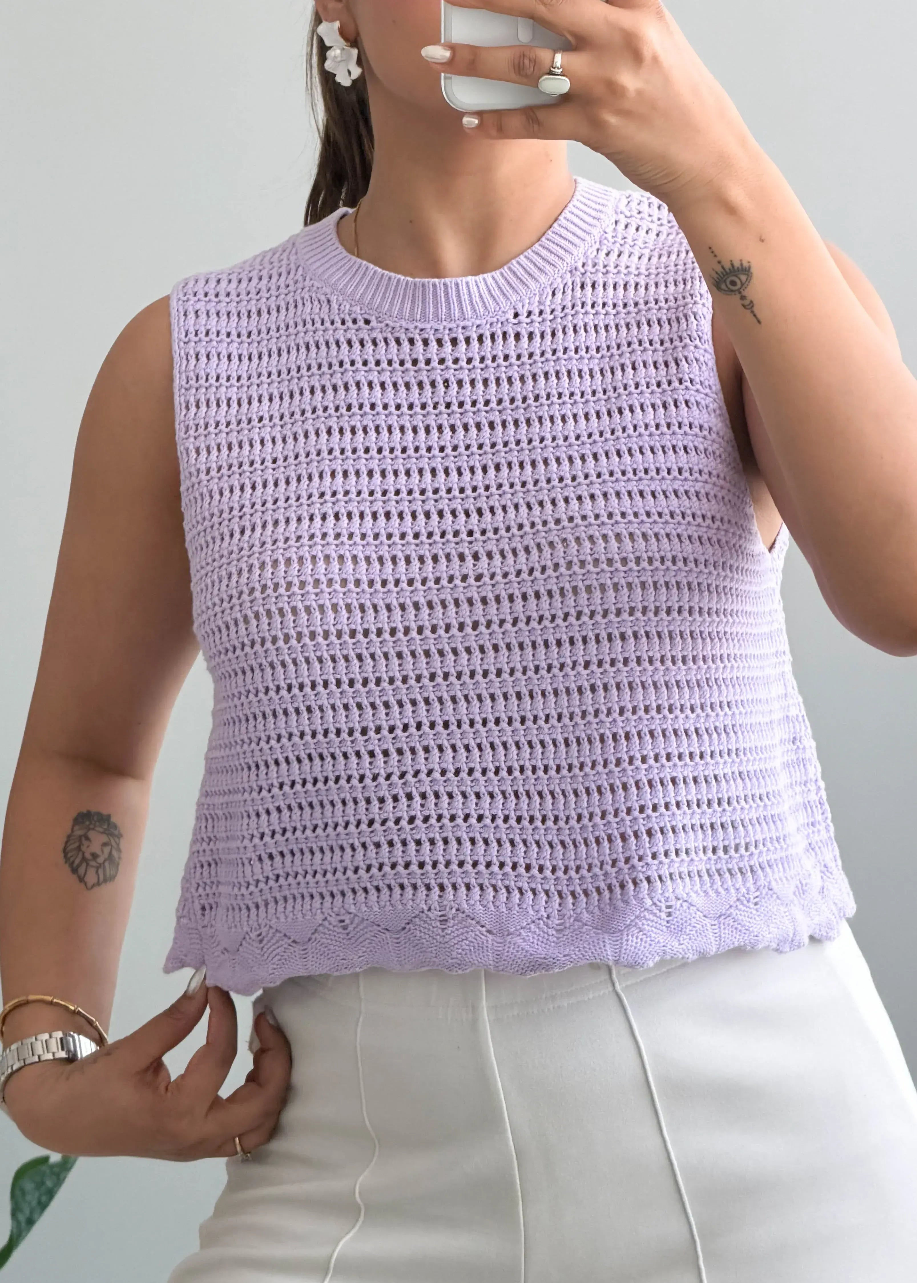 Size S-M, Lavender Sleeveless Textured Top - Closet by Payal