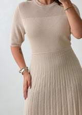 Size L-XL Beige Pleated Knit Midi Dress