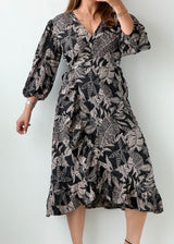 Size M-L Black Printed Midi Dress
