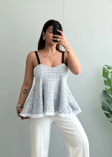 Size M-L, Grey Textured Peplum Camisole Top - Closet by Payal