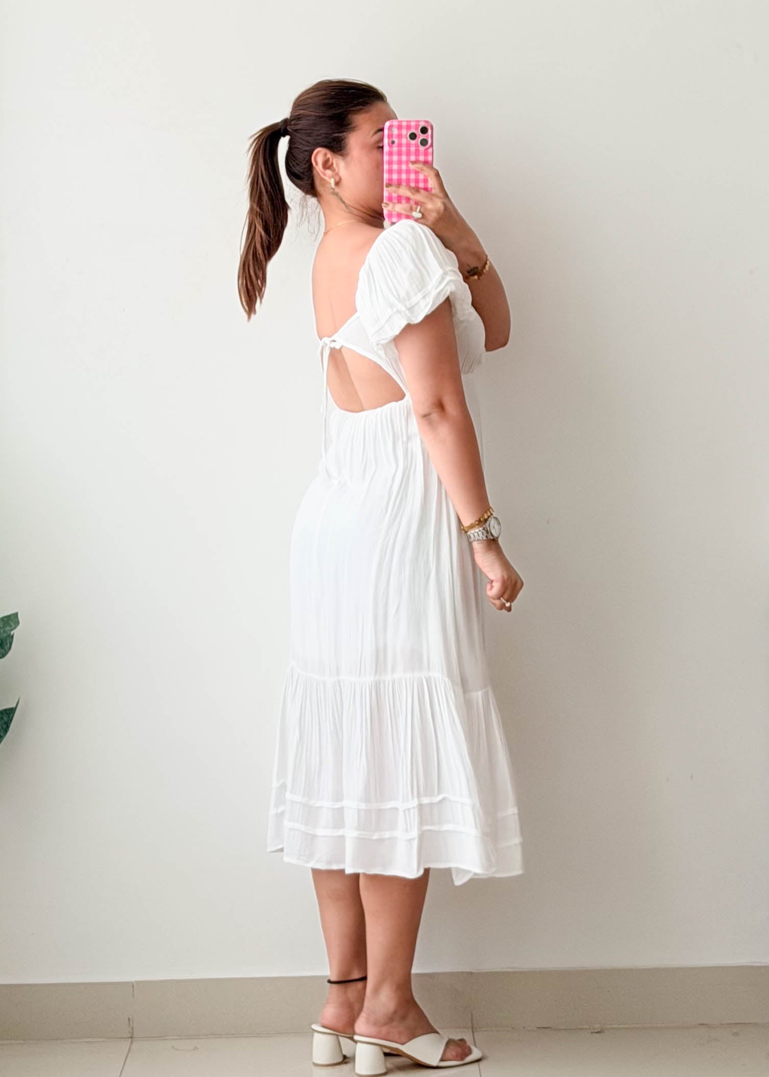 Size S-M White Puff Sleeve Midi Dress