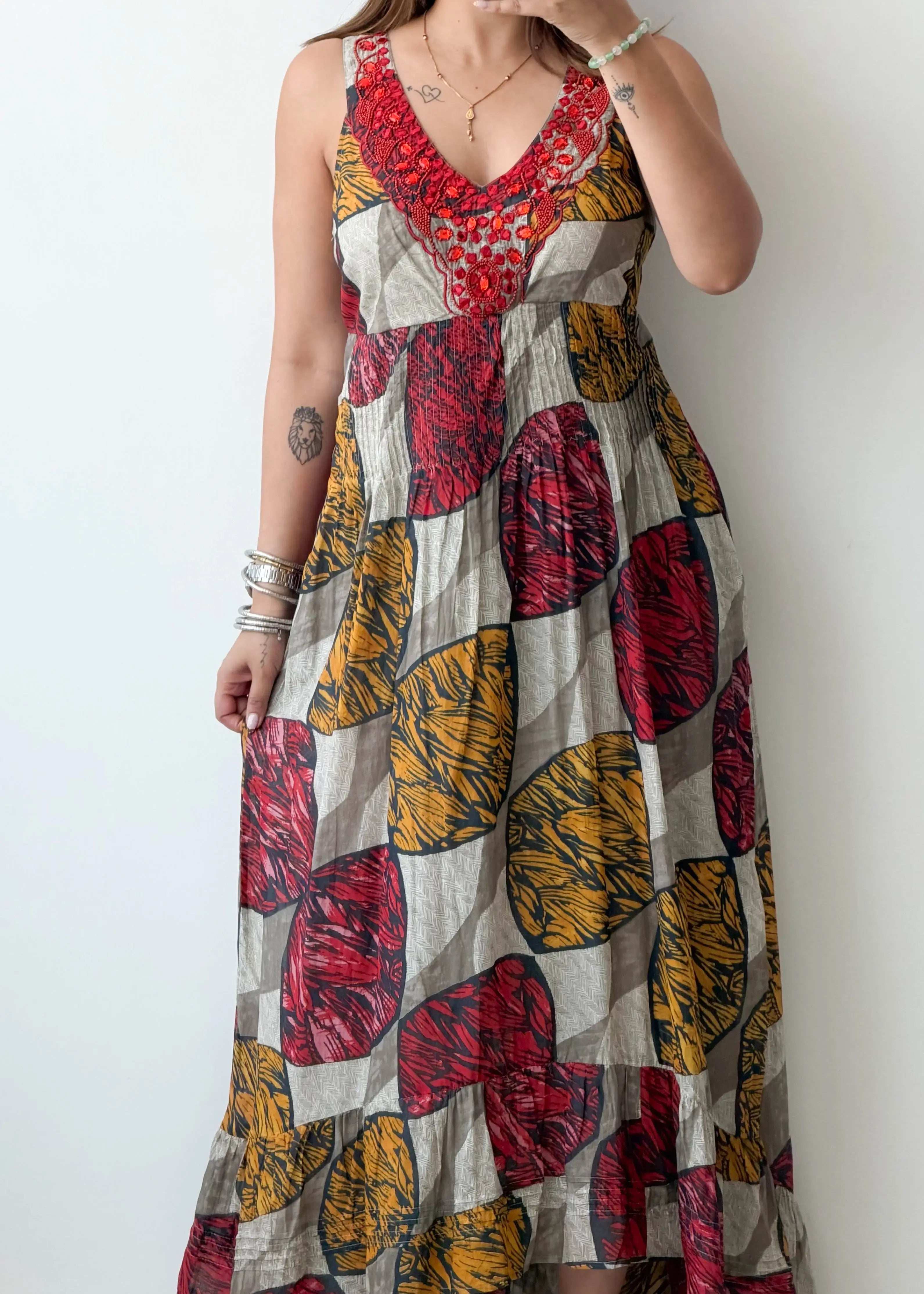 Size M, Multicolor Printed Maxi Dress
