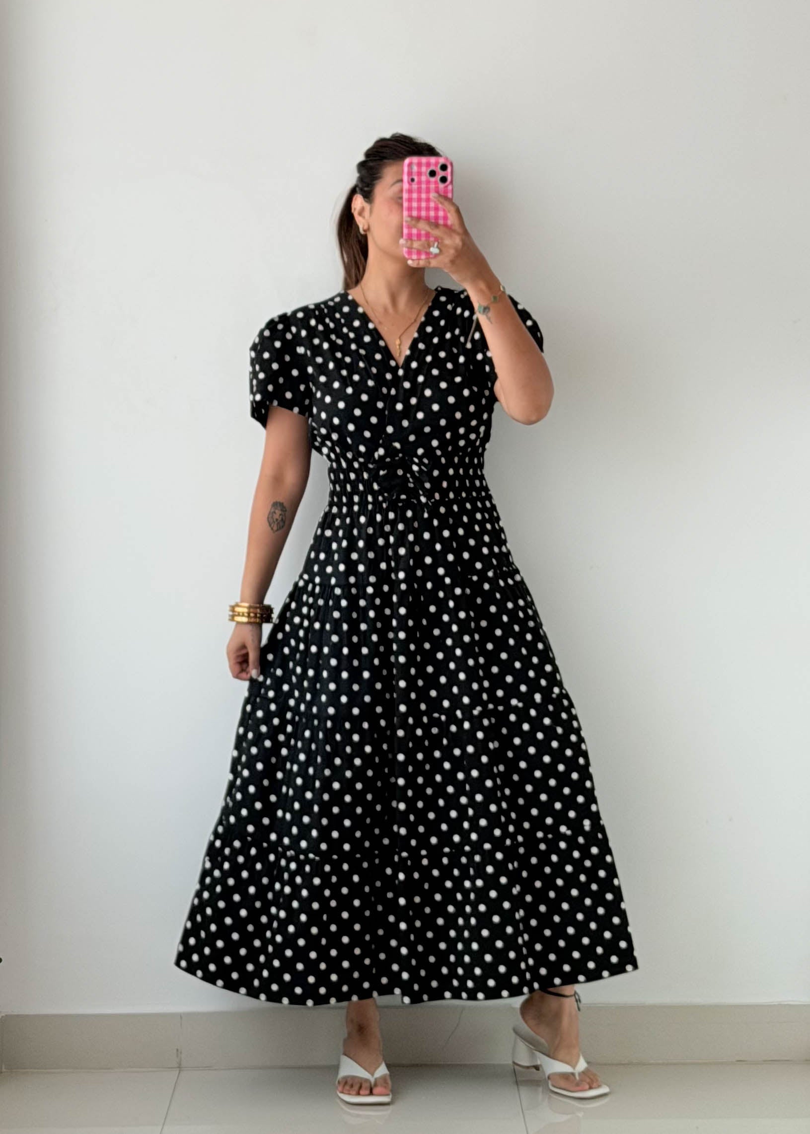 Size M-L Black Polka Dot Midi Dress