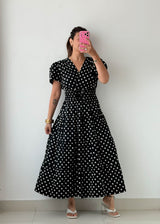 Size M-L Black Polka Dot Midi Dress