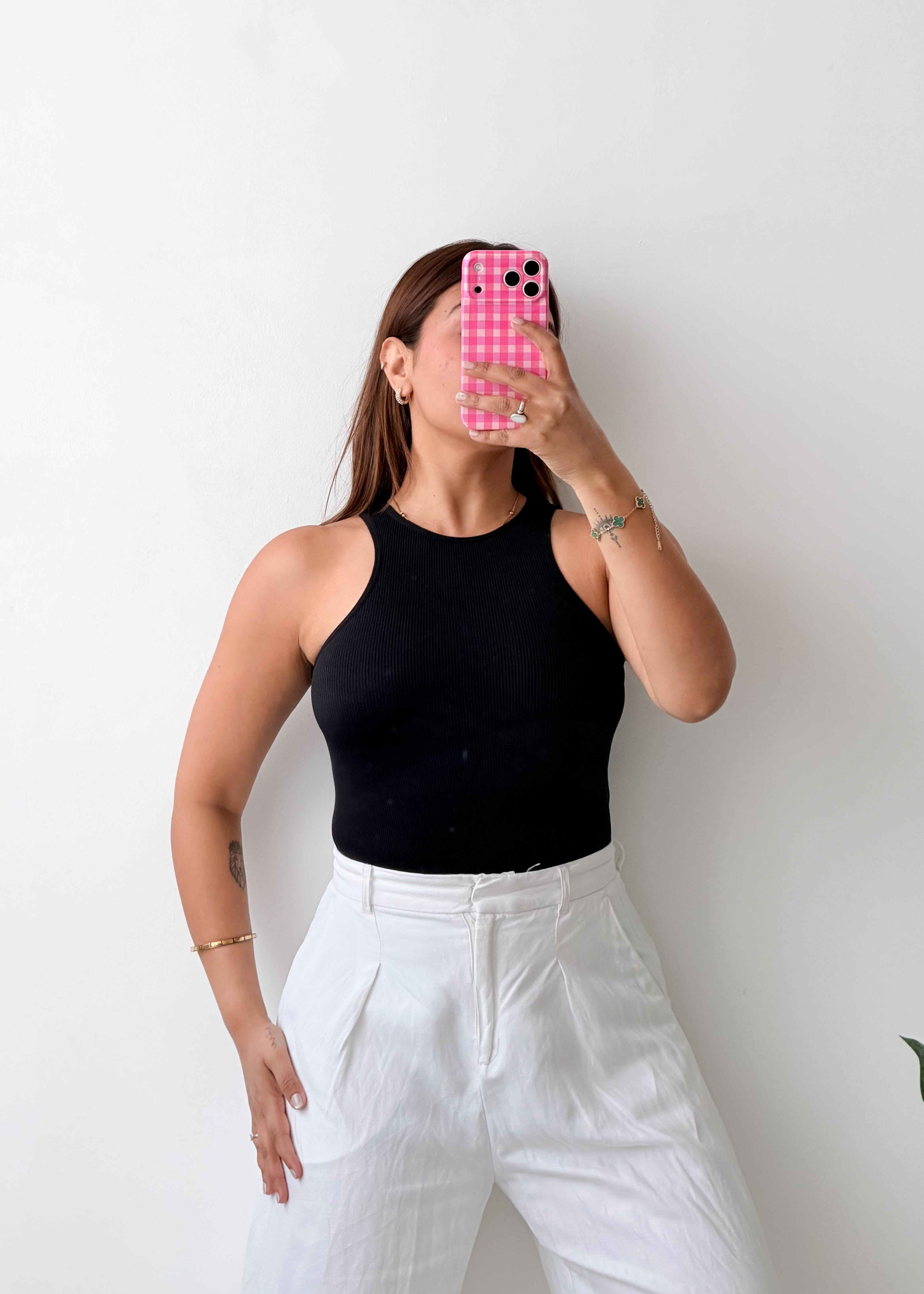 Size XS-S Black Racerback Bodysuit