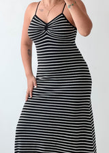 Size XS-M, Black & White Striped Knit Midi Dress