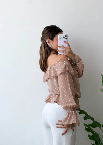 Size S-M, Off-Shoulder Polka Dot Top