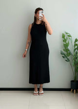 SIZE M-L, Black Sleeveless Ribbed Maxi Dress - Closet by Payal