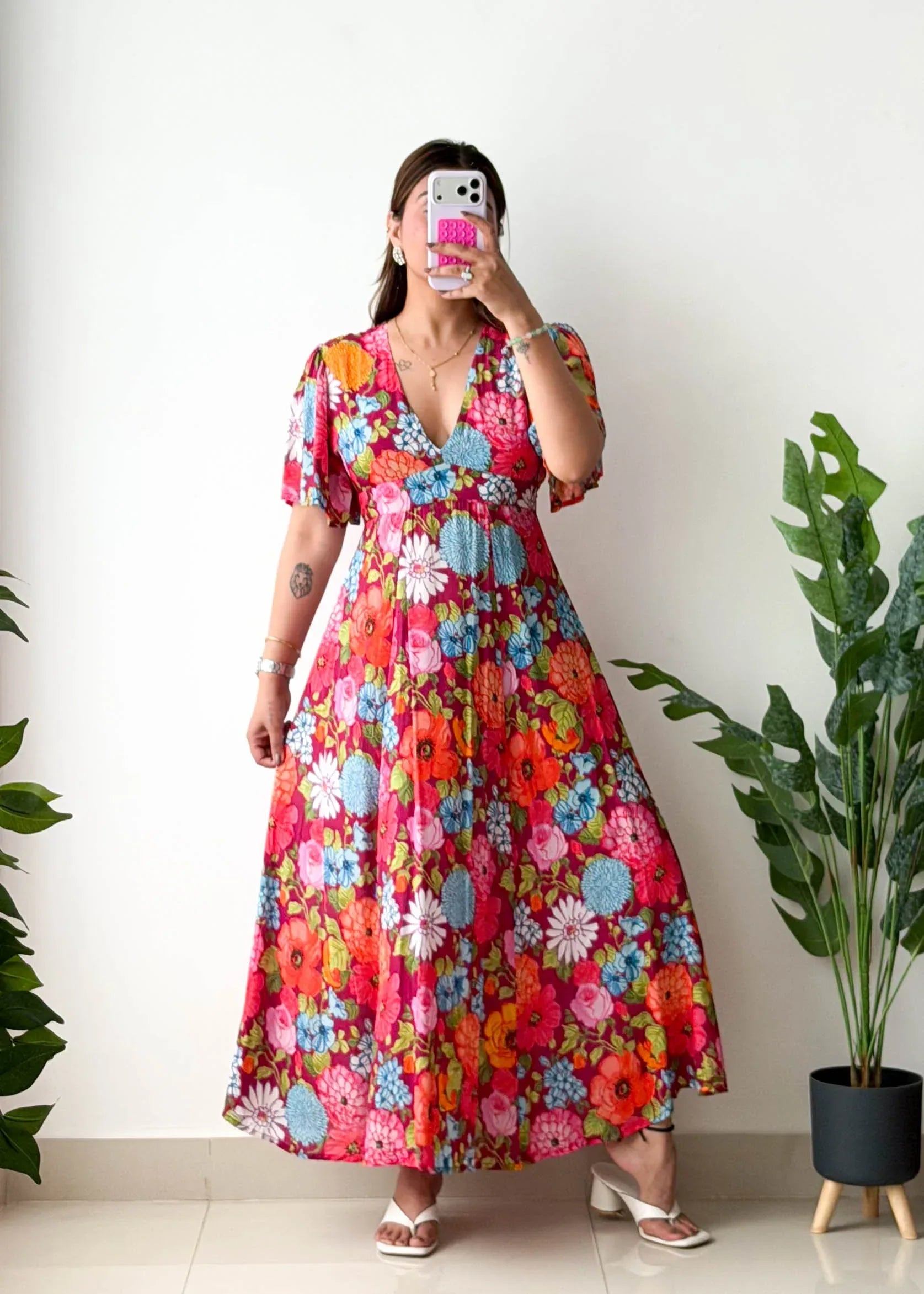 Size XS-S, Multicolor Floral Fit & Flare Dress