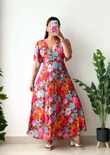 Size XS-S, Multicolor Floral Fit & Flare Dress