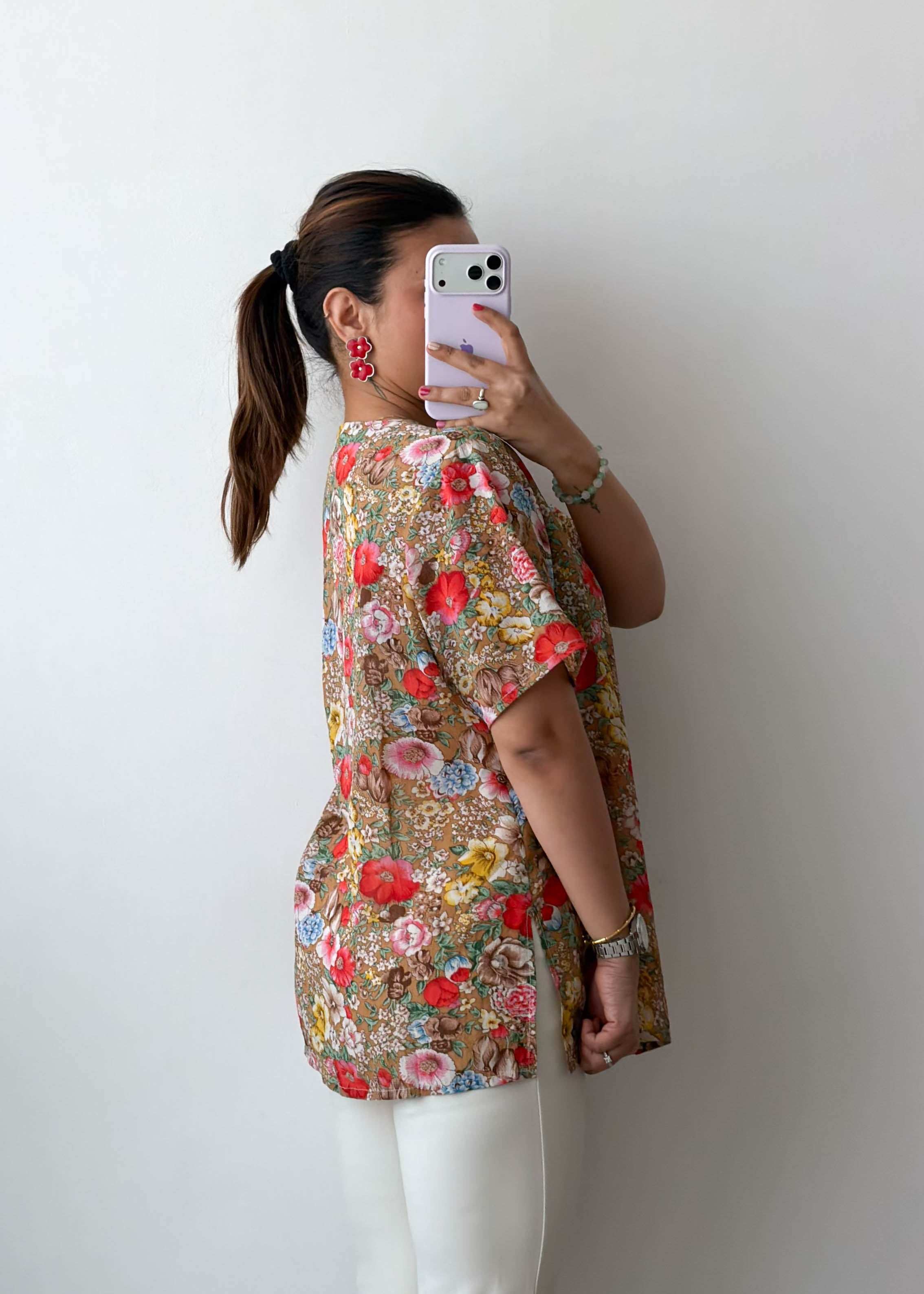 M-L Brown Multi Floral Viscose Shirt