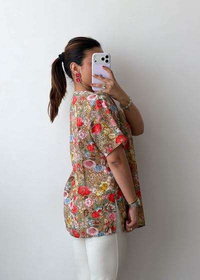 M-L Brown Multi Floral Viscose Shirt