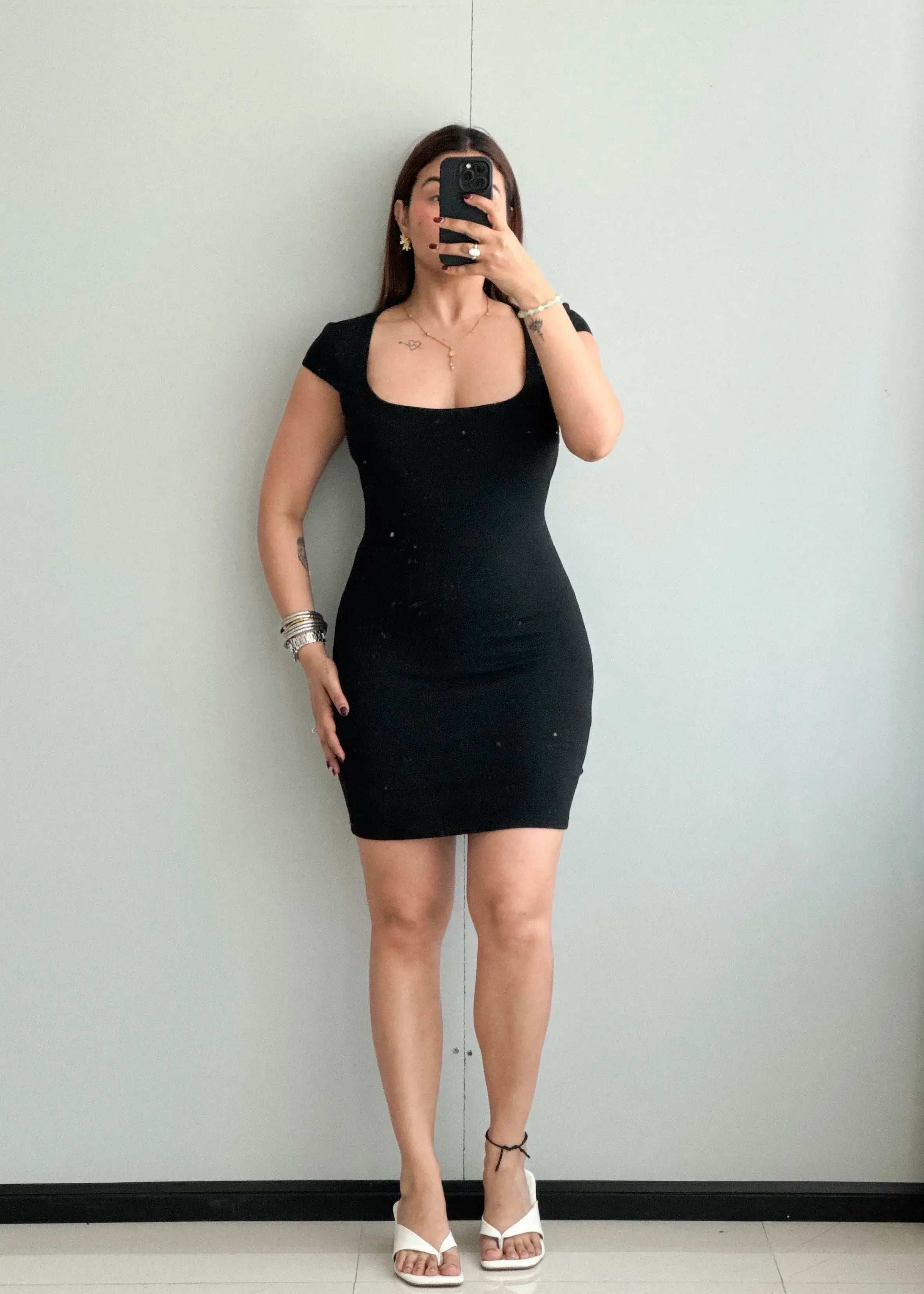 SIZE S-M, Solid Bodycon Mini Dress - Closet by Payal