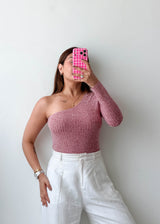 Size M-L Rose One-Shoulder Knit Bodysuit