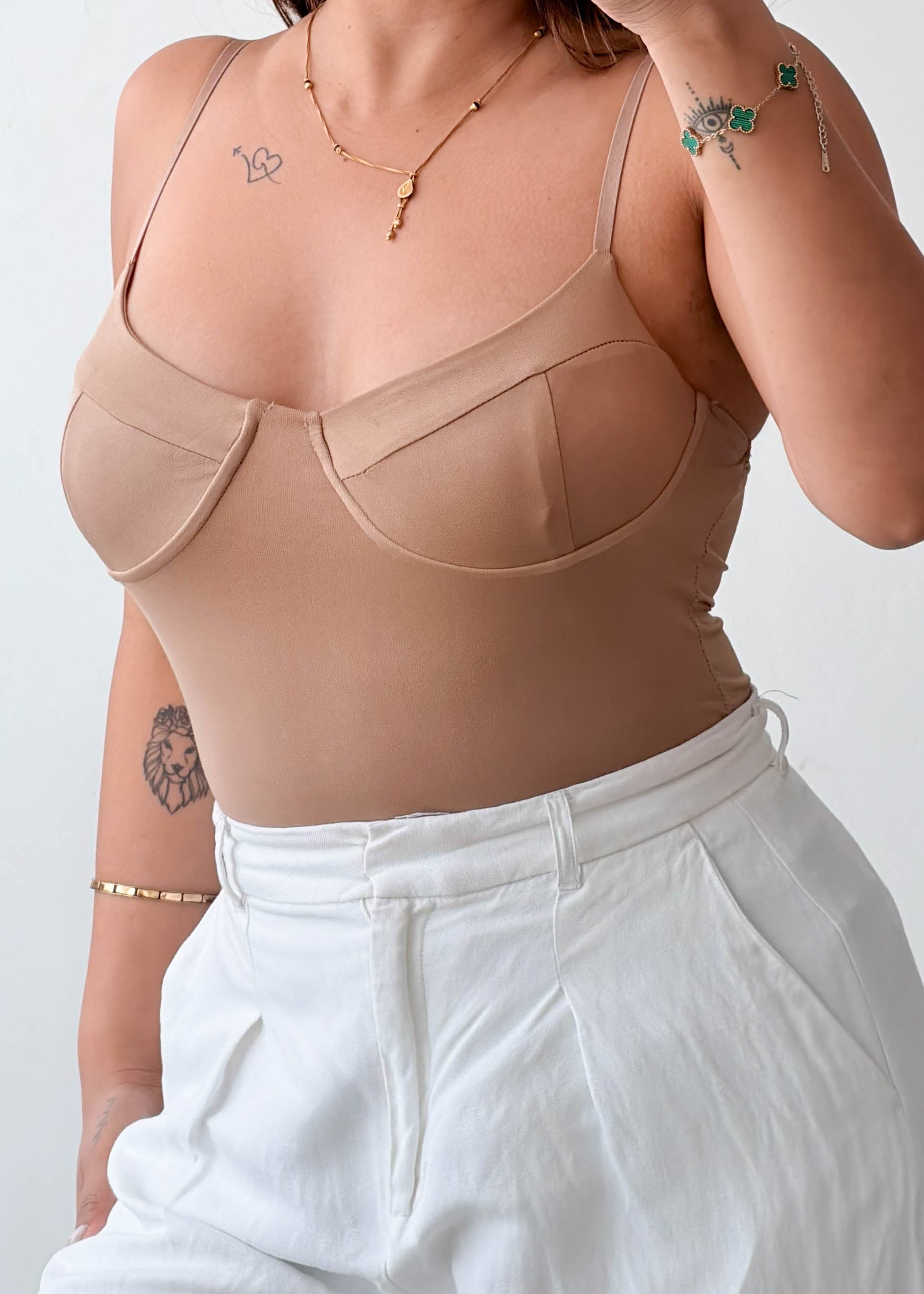 S-M Nude Structured Corset Bodysuit