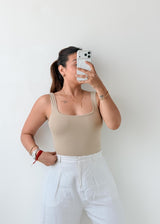 Size S-M Beige Square Neck Bodysuit