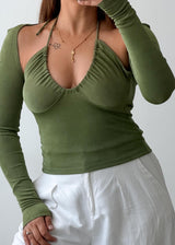 Size S-M Olive Cold Shoulder Ruched Top
