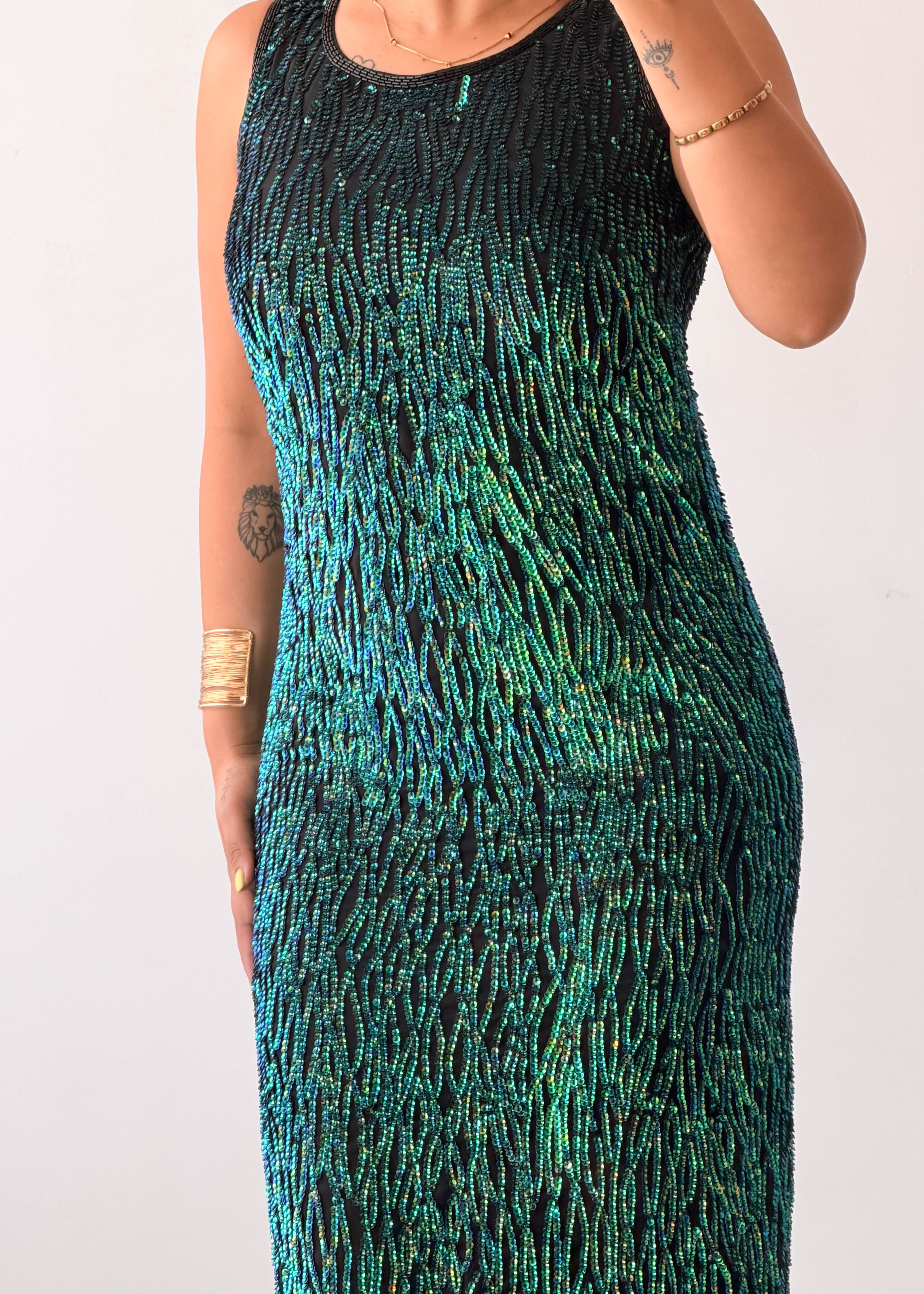 Size XS-S Emerald Green Sequin Midi Dress