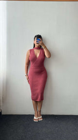 Size M-L Rose Pink Wrap Bodycon Midi Dress