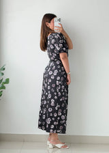 Size S-M Black Floral Printed Midi Dress