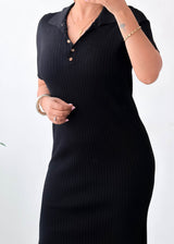 Size M-L Black Polo Ribbed Midi Dress