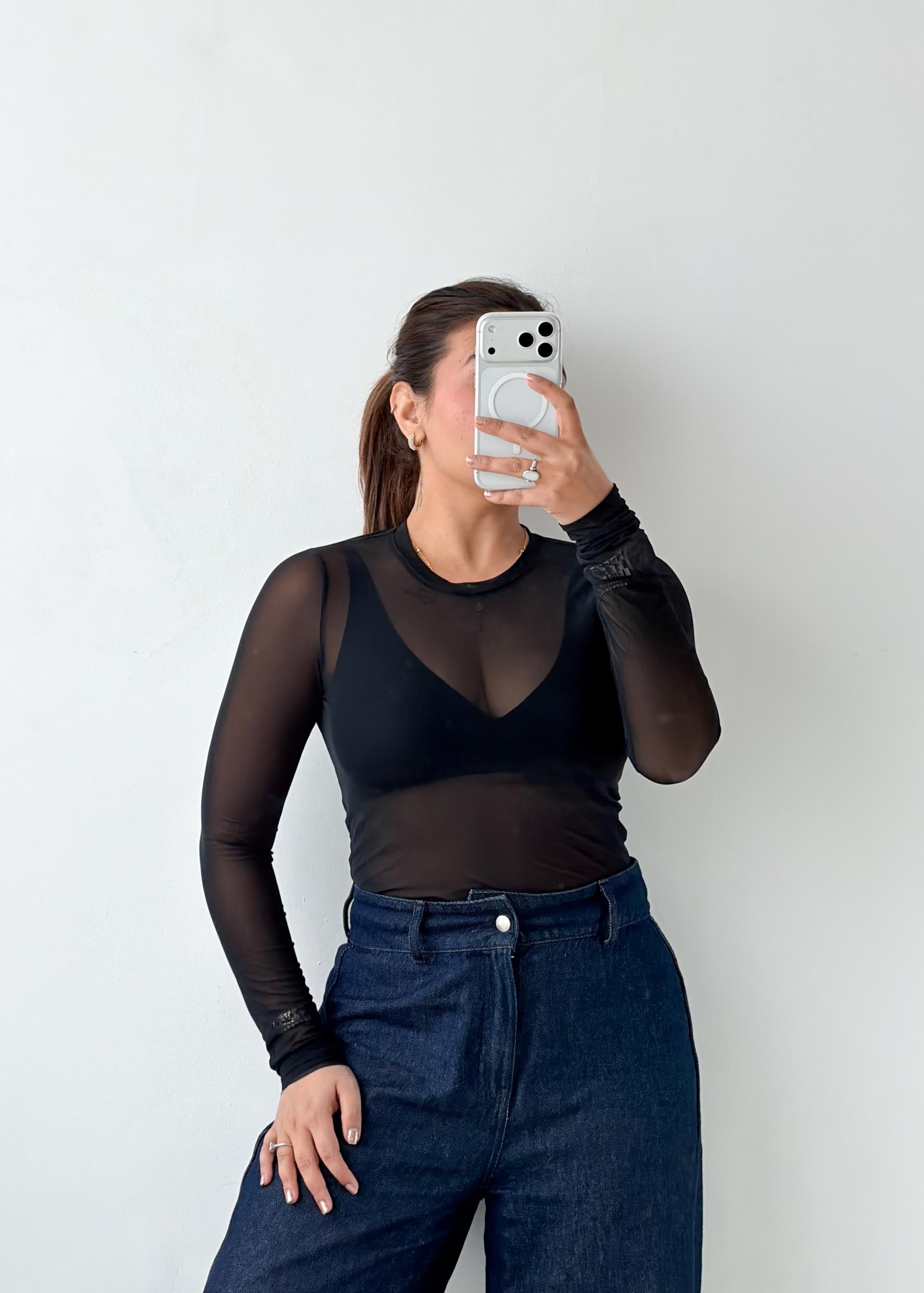 Size XS-S Black Sheer Mesh Top