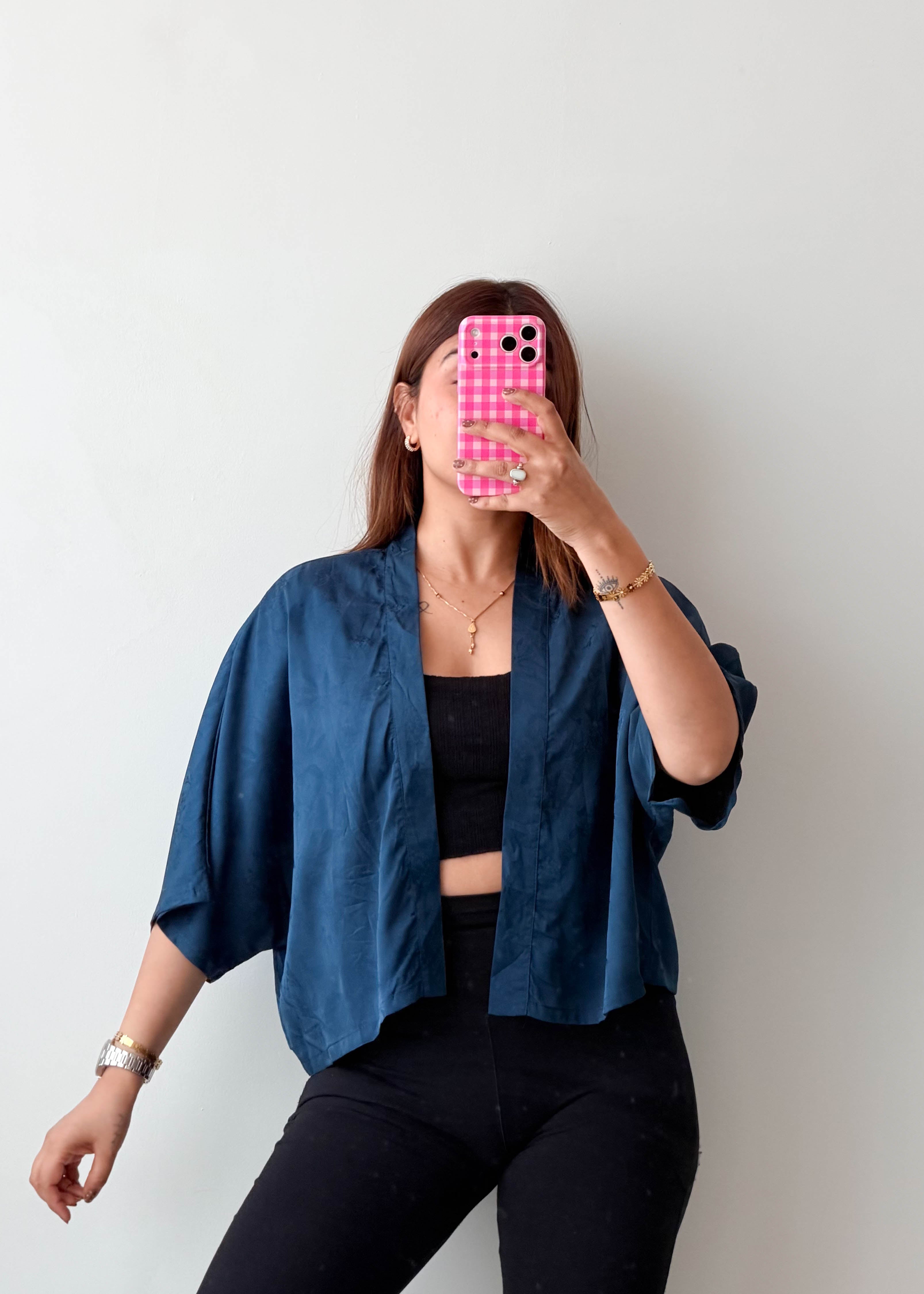 Free Size Navy Open Front Shrug
