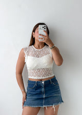 Size XS-S White Lace Crop Top With Lining