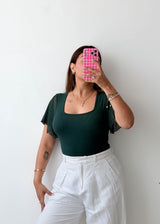 Size S-M Emerald Flutter Sleeve Bodysuit