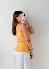 Size S-M Mustard Cross Halter Knit Top