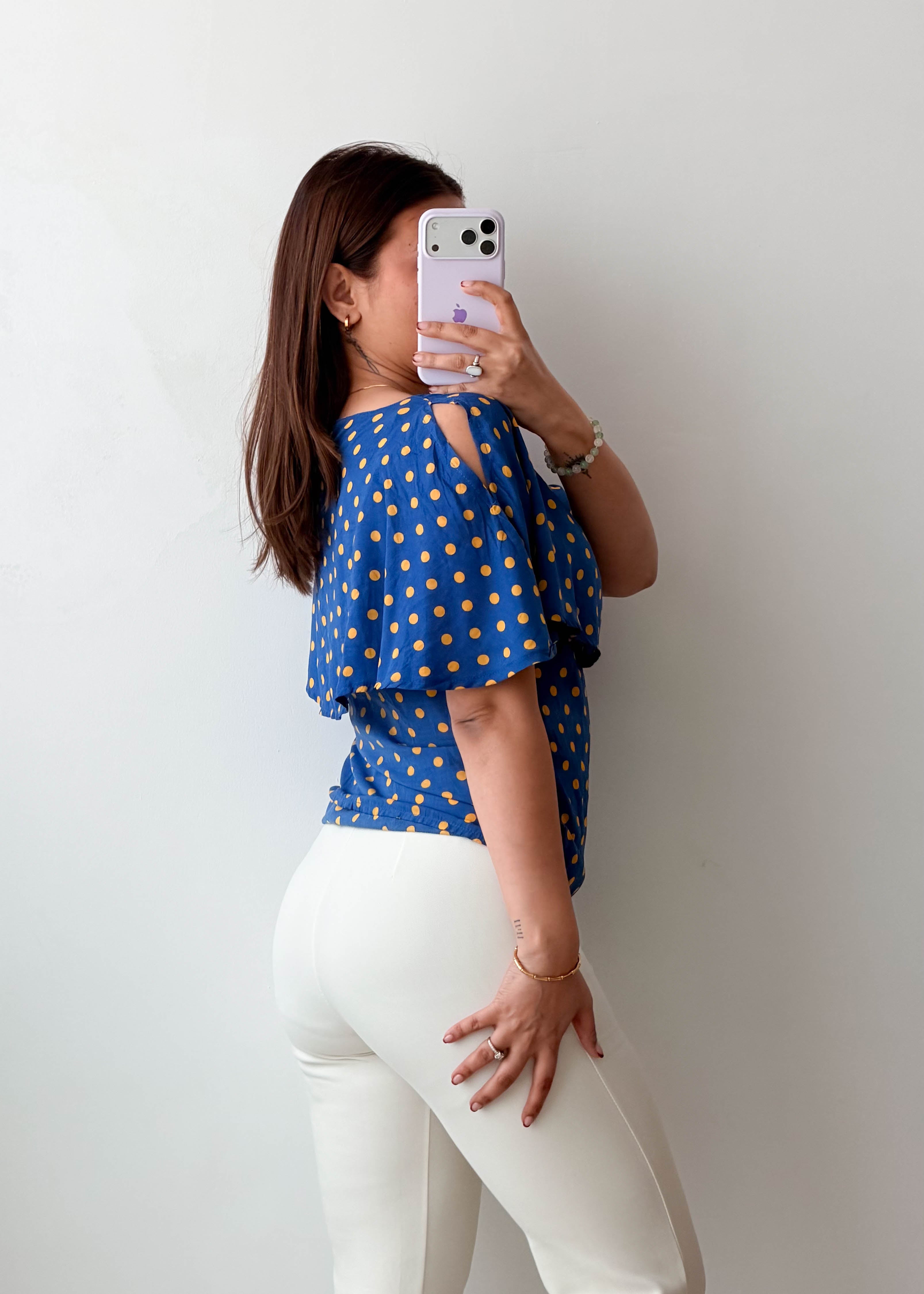 Size XS Blue Polka Dot Cape Top